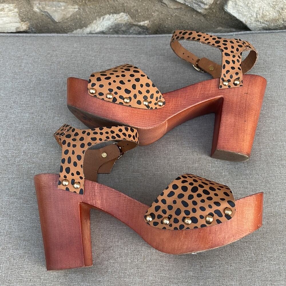 Madden Girl G-Neato animal print wooden block heels open toe size 7.5 - Picture 4 of 8